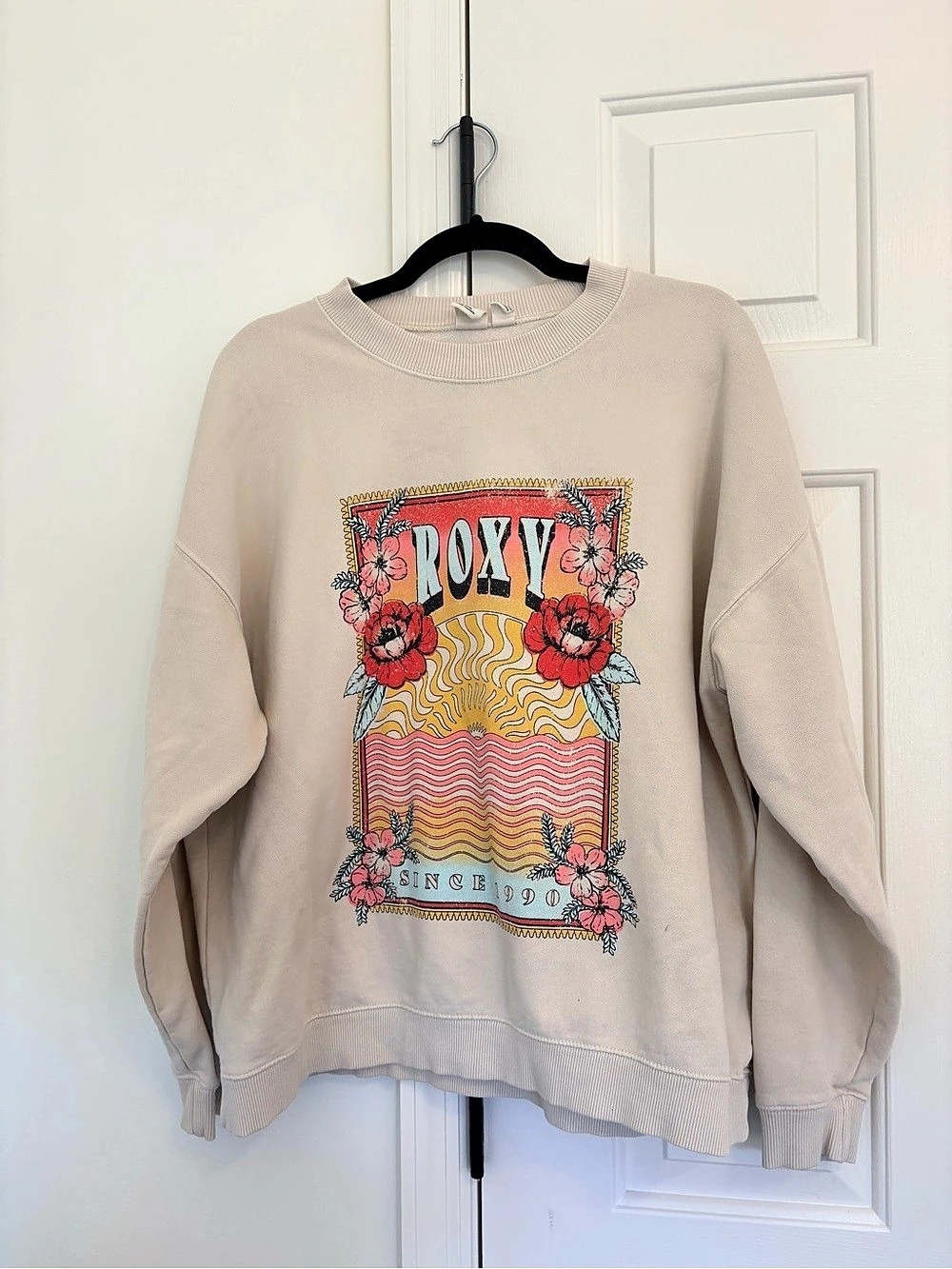 Roxy Morning Hike Crewneck Sweatshirt Beige & Red Medium